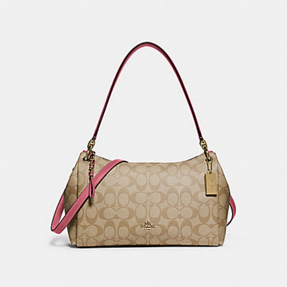Coach Small Mia Shoulder/ Crossbody Bag Light Khaki / Rouge